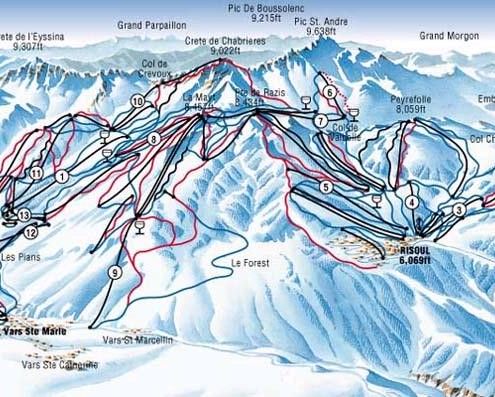Vars Risoul mapa narciarska